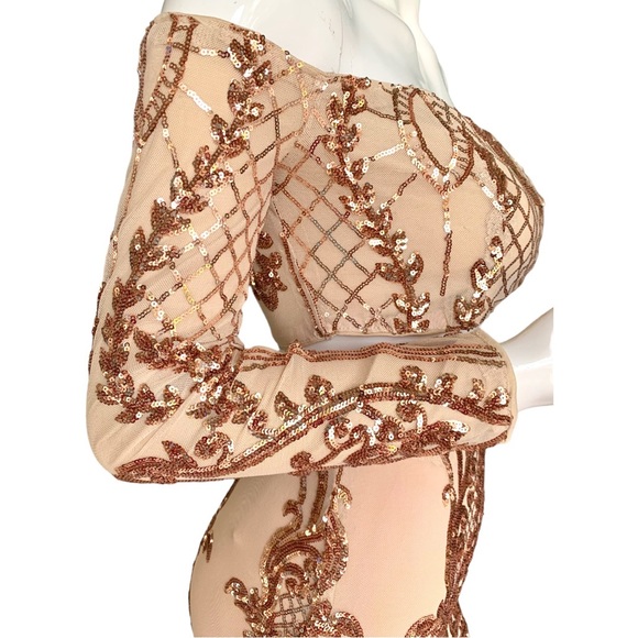 LUST & LUXE ROSE GOLD SEQUIN BROCADE TWO PIECE SET. WOMEN’S SIZE SMALL - Picture 6 of 10